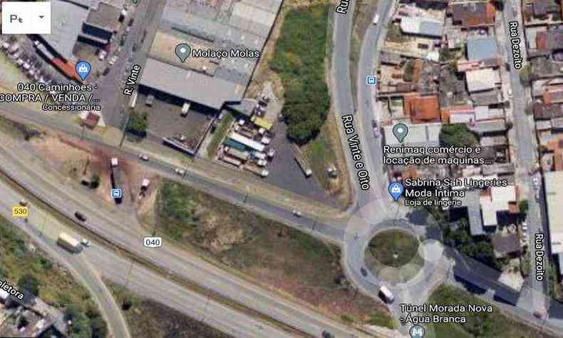A interdio ocorre no km 530, altura do acesso aos bairros Morada Nova e gua Branca(foto: Reproduo/Google Maps )