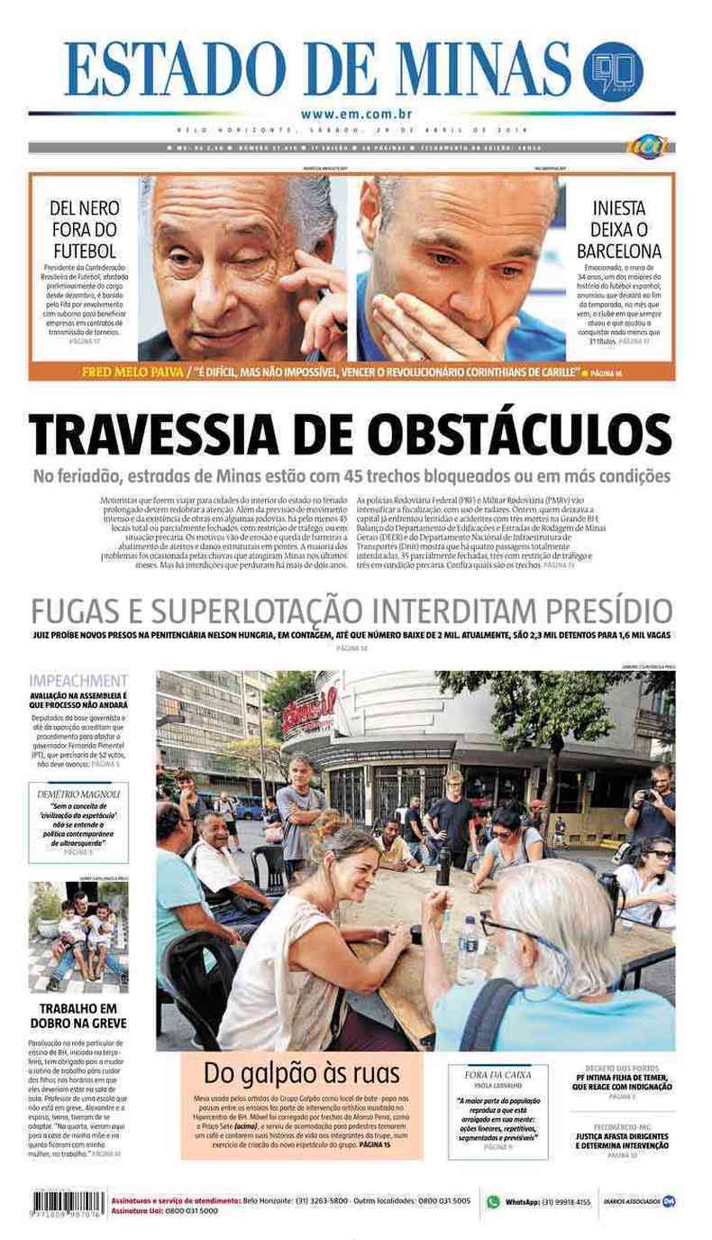 Confira a Capa do Jornal Estado de Minas do dia 28/04/2018