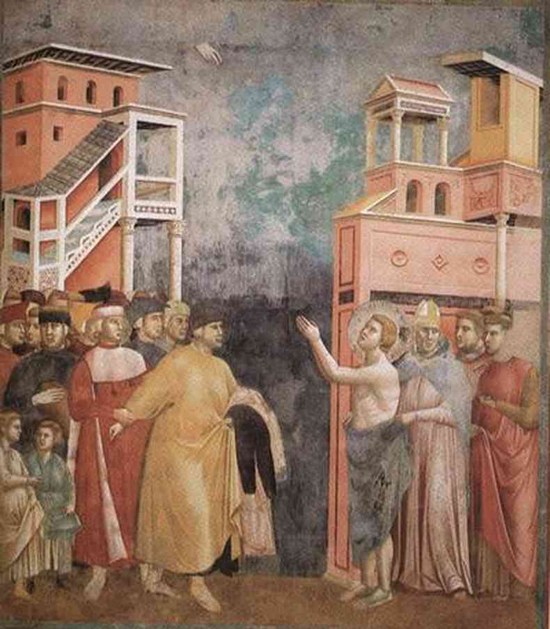 Renncia dos Bens Mundanos de So Francisco: retrata o momento em que Francisco desiste de todos os bens materiais da sua famlia e tornar-se um devoto.(foto: Giotto di Bodone)