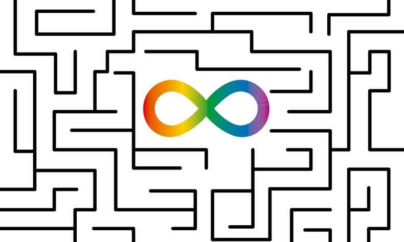 Labirinto com um smbolo do infinito colorido ao centro que representa pessoas com transtorno do espectro autista