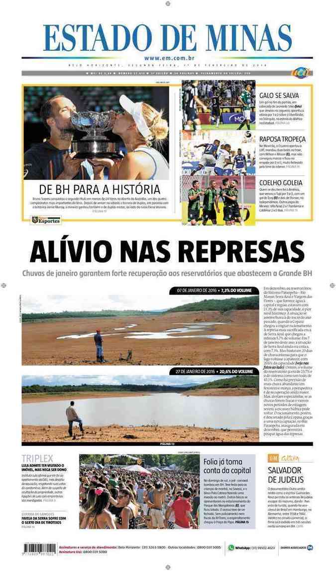 Confira a Capa do Jornal Estado de Minas do dia 01/02/2016