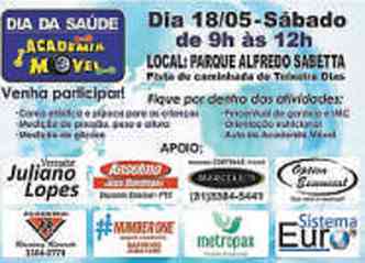 No Dia da Sade, Juliano Lopes e Anselmo Duarte aparecem como apoiadores, ao lado de empresas do Barreiro(foto: Reproduo)