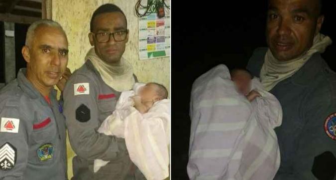 Militares ficaram emocionados ao encontrar menino que ainda estava com o cordão umbilical(foto: Corpo de Bombeiros/Divulgação) Militares ficaram emocionados ao encontrar menino que ainda estava com o cordão umbilical(foto: Corpo de Bombeiros/Divulgação)