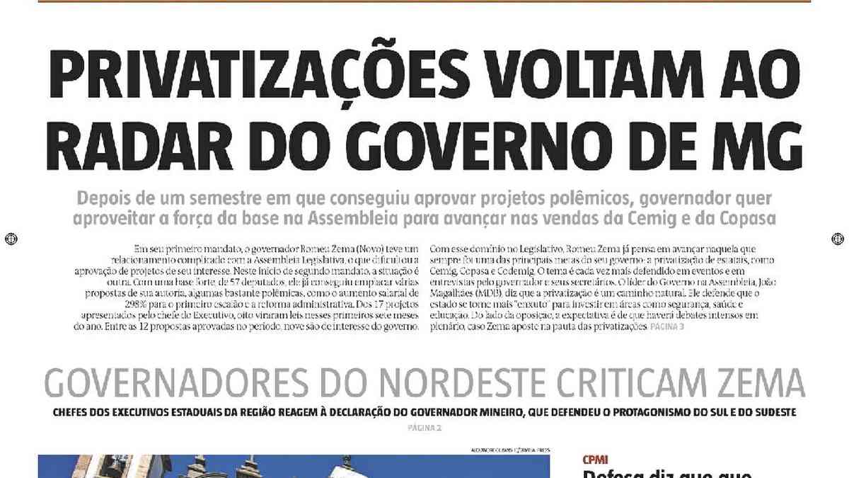 Confira a Capa do Jornal Estado de Minas do dia 10/08/2023