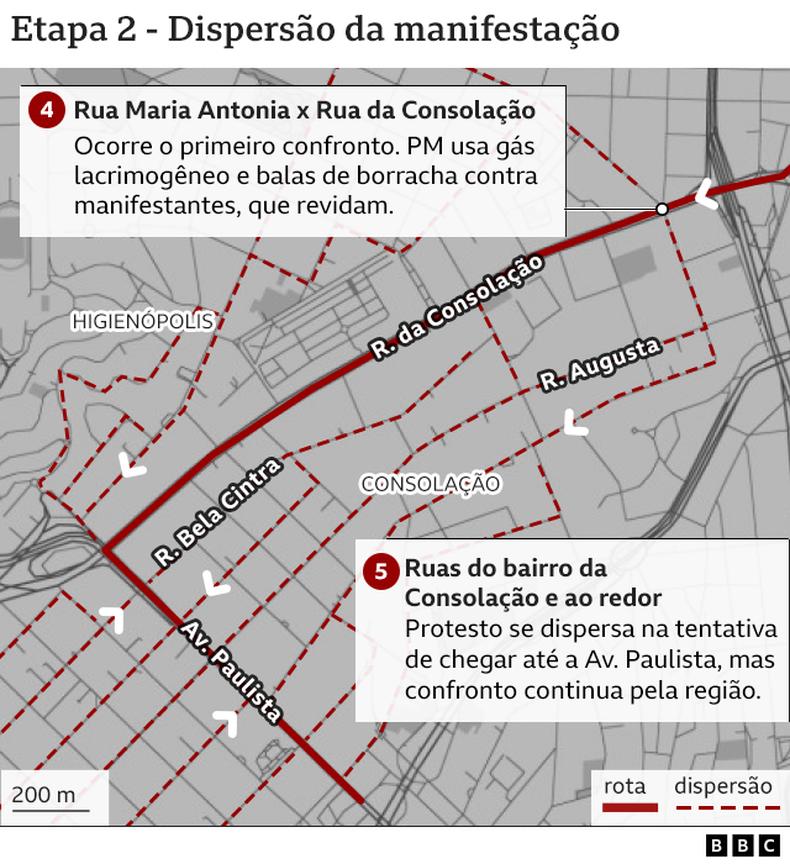 Mapa dos acontecimentos do dia 13 de junho de 2013