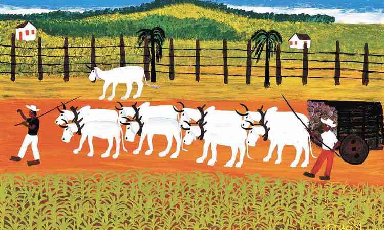 quadro mostra homem pastoreando gado em fazenda