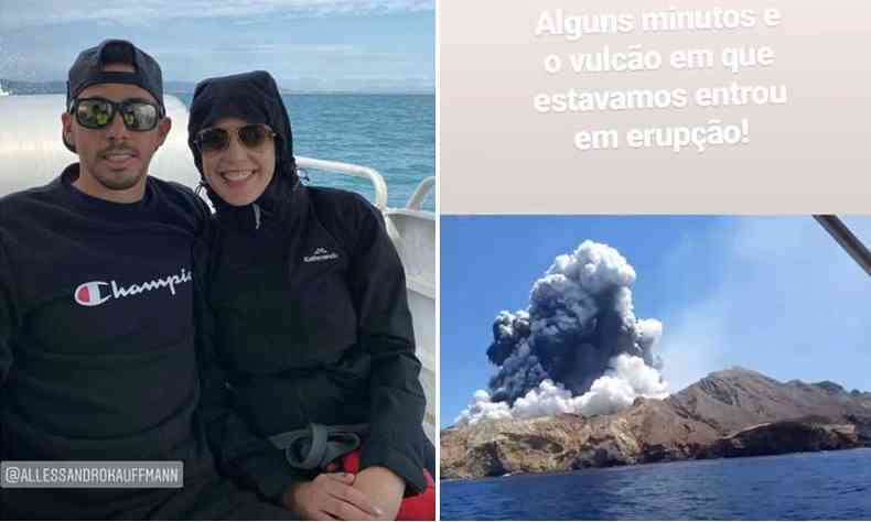 Allessandro Kauffmann e Aline Moura deixaram o vulco 10 minutos antes de erupo (foto: Reproduo/Instagram)