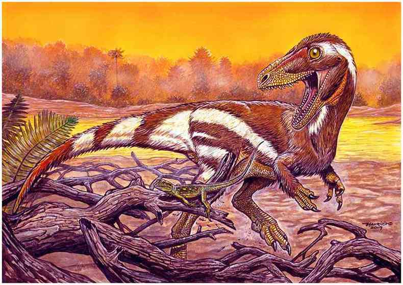 Representao paleoartstica do dinossauro(foto: Divulgao Museu Nacional/Renan Bantim/Maurlio Oliveira- 2019)