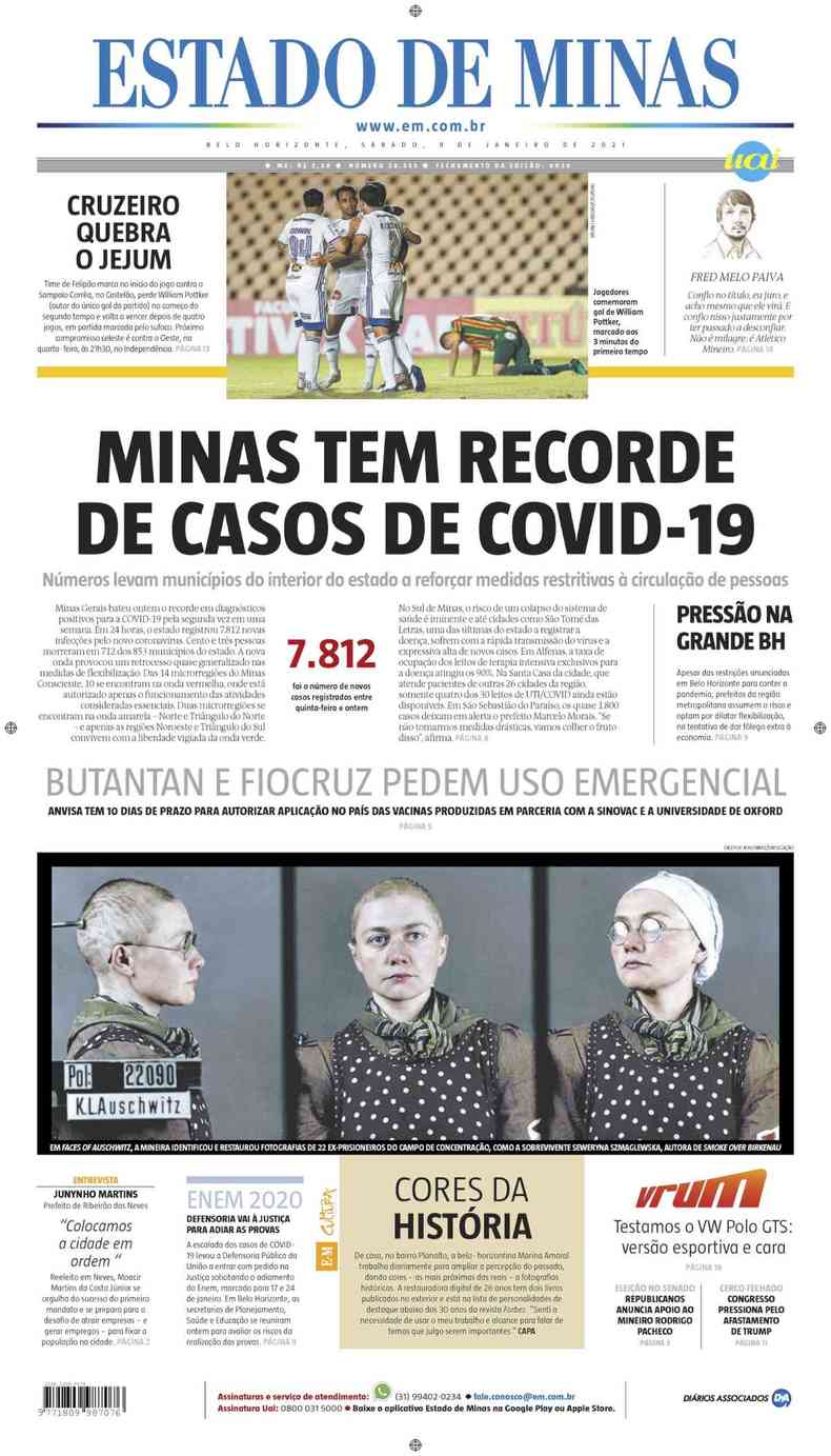 Confira a Capa do Jornal Estado de Minas do dia 09/01/2021(foto: Estado de Minas)