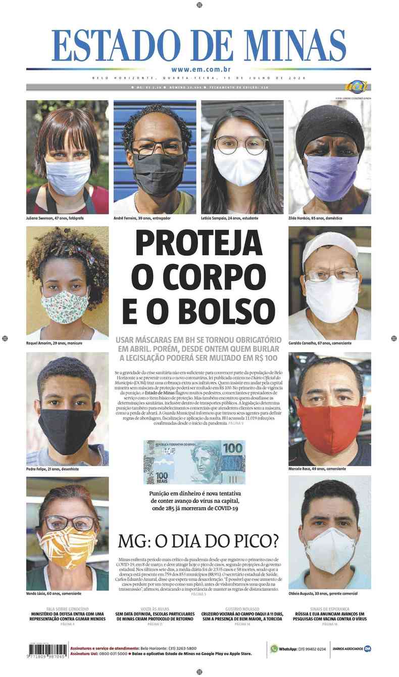 Confira a Capa do Jornal Estado de Minas do dia 15/07/2020(foto: Estado de Minas)