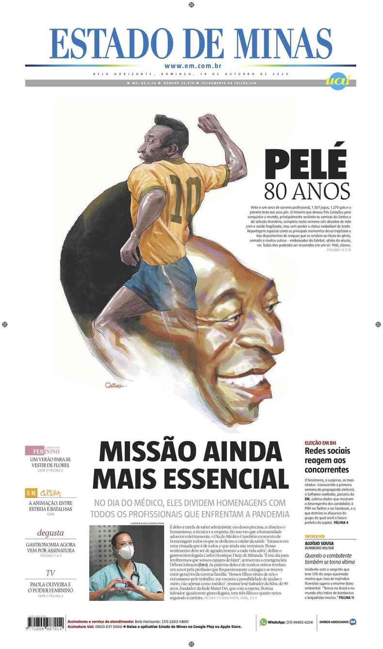 Confira a Capa do Jornal Estado de Minas do dia 18/10/2020(foto: Estado de Minas)