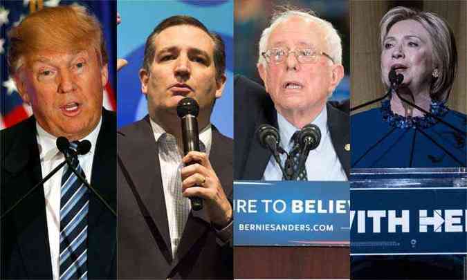 Donald Trump e Ted Cruz (Republicanos) e Bernie Sanders e Hillary Clinton (Democratas): corrida acirrada e 'Super Sbado' agitado rumo  Casa Branca (foto: AFP PHOTO)