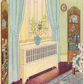 Ilustração da década de 1920 mostrando o aquecedor sob a janela