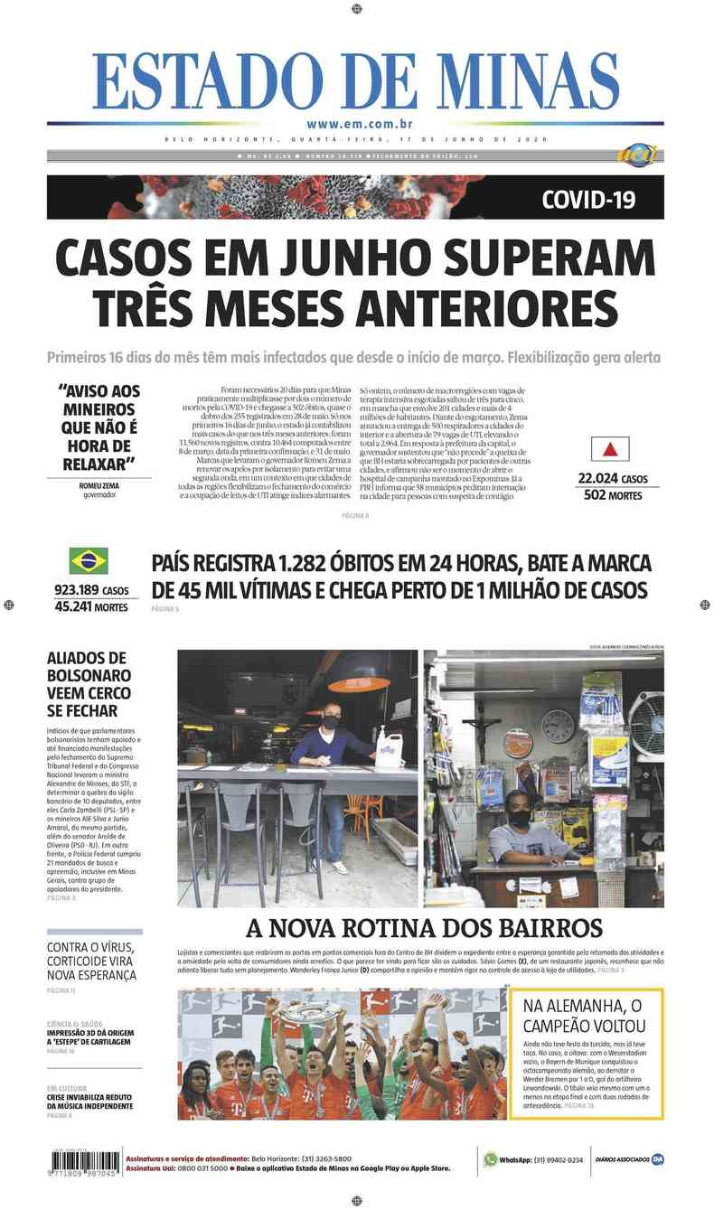 Confira a Capa do Jornal Estado de Minas do dia 17/06/2020(foto: Estado de Minas)