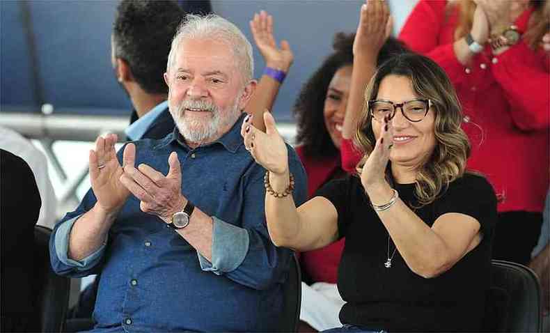 Lula e Janja em evento na cidade de Contagem