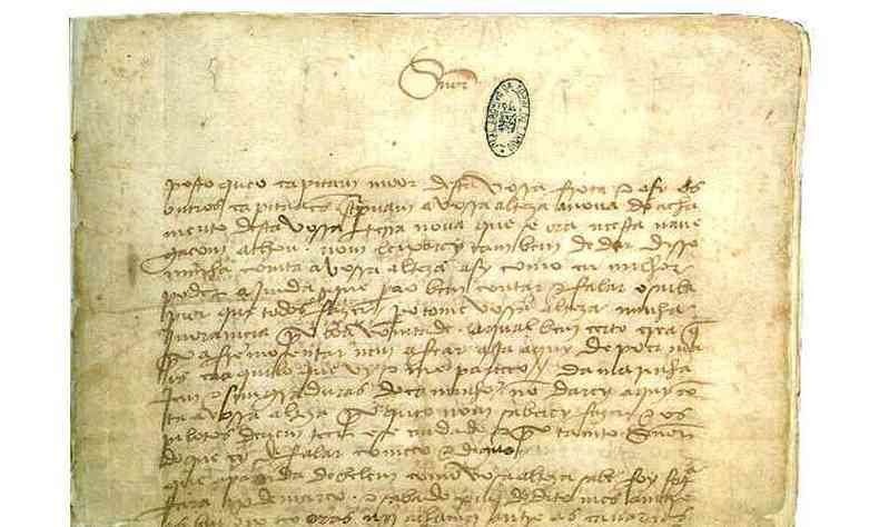 Carta de Pero Vaz de Caminha ao rei D. Manuel I, comunicando sobre o descobrimento da Ilha de Vera Cruz.(foto: Domnio Pblico.)