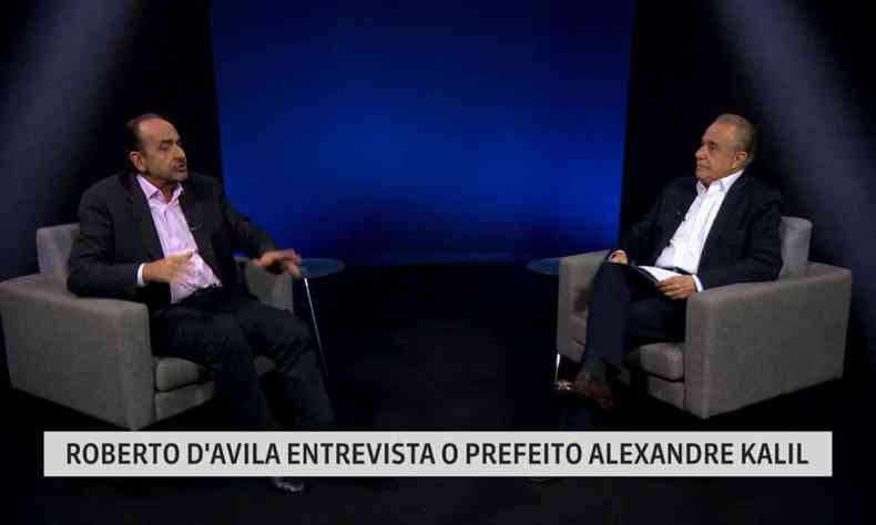 Prefeito Alexandre Kalil durante entrevista a Roberto D'vila, da GloboNews
