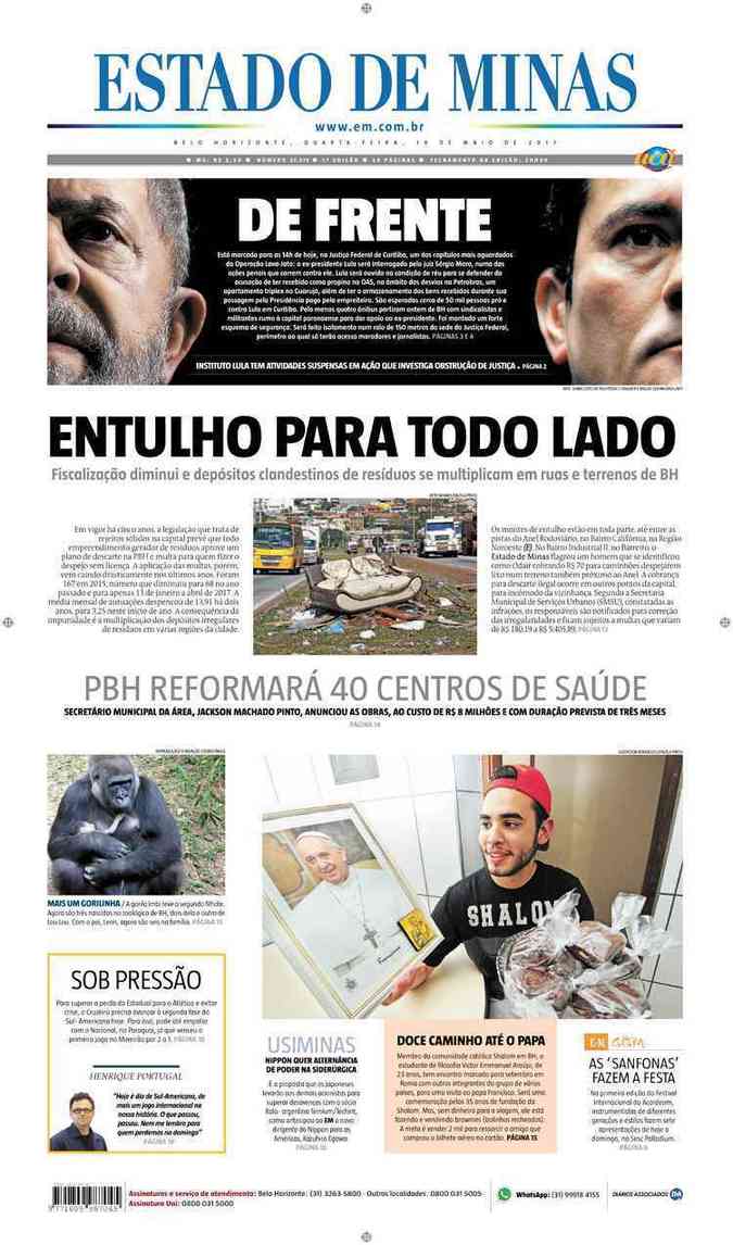 Confira a Capa do Jornal Estado de Minas do dia 10/05/2017