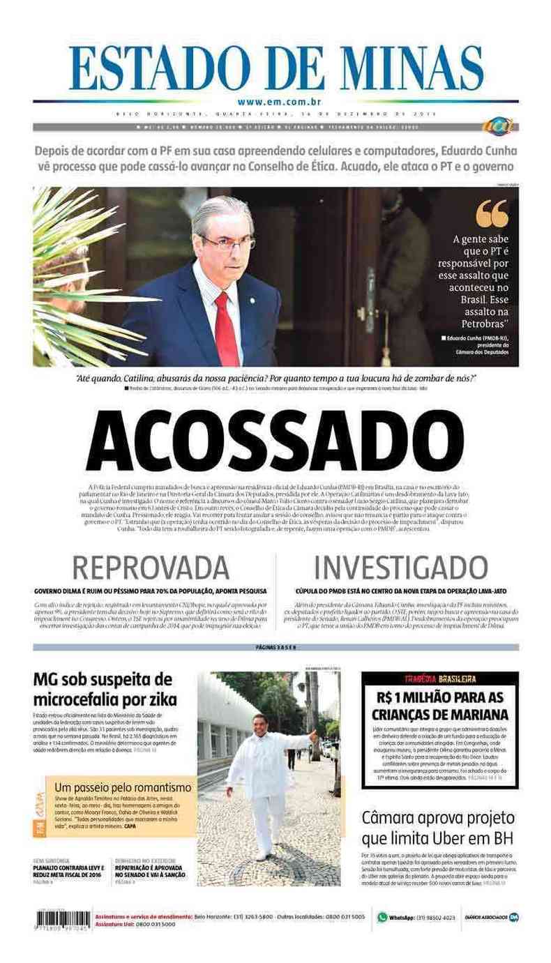Confira a Capa do Jornal Estado de Minas do dia 16/12/2015