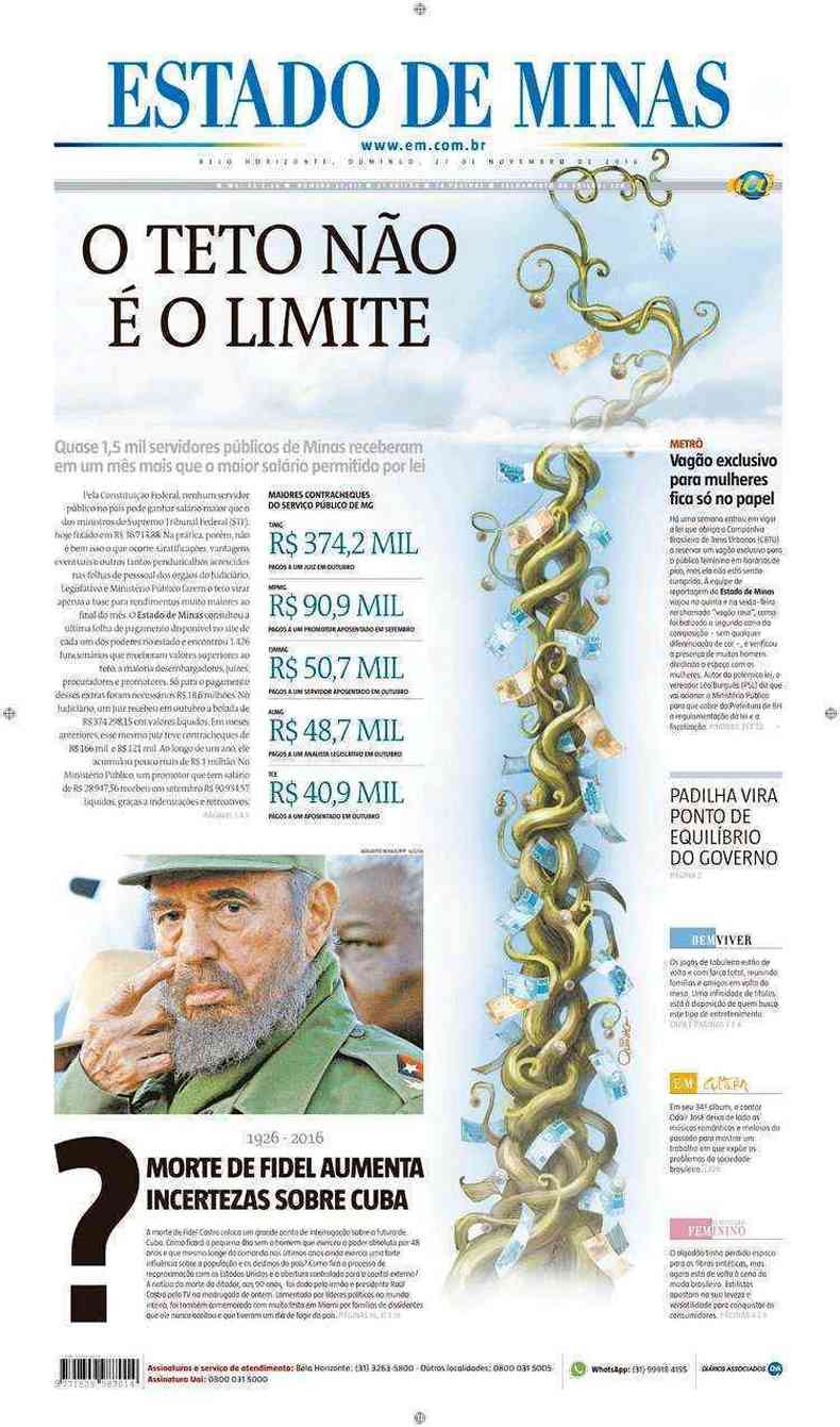 Confira a Capa do Jornal Estado de Minas do dia 27/11/2016