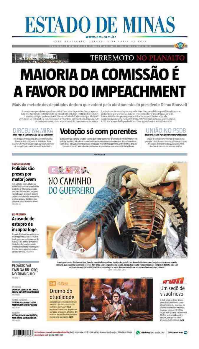 Confira a Capa do Jornal Estado de Minas do dia 09/04/2016