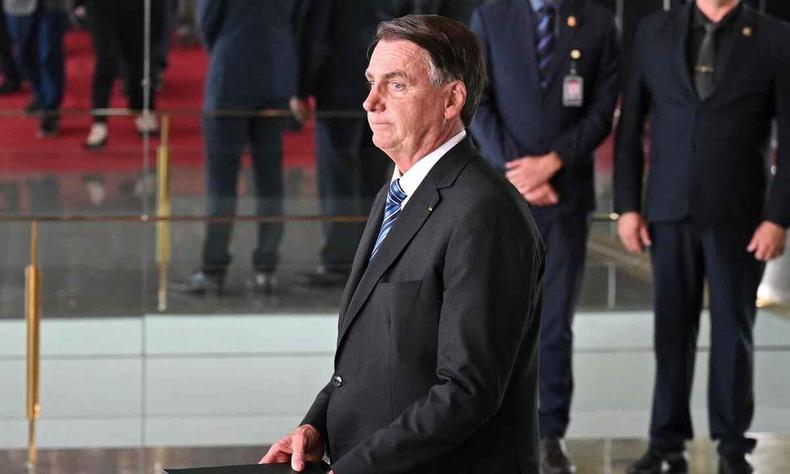 O presidente Jair Bolsonaro antes de discurso no Palcio da Alvorada