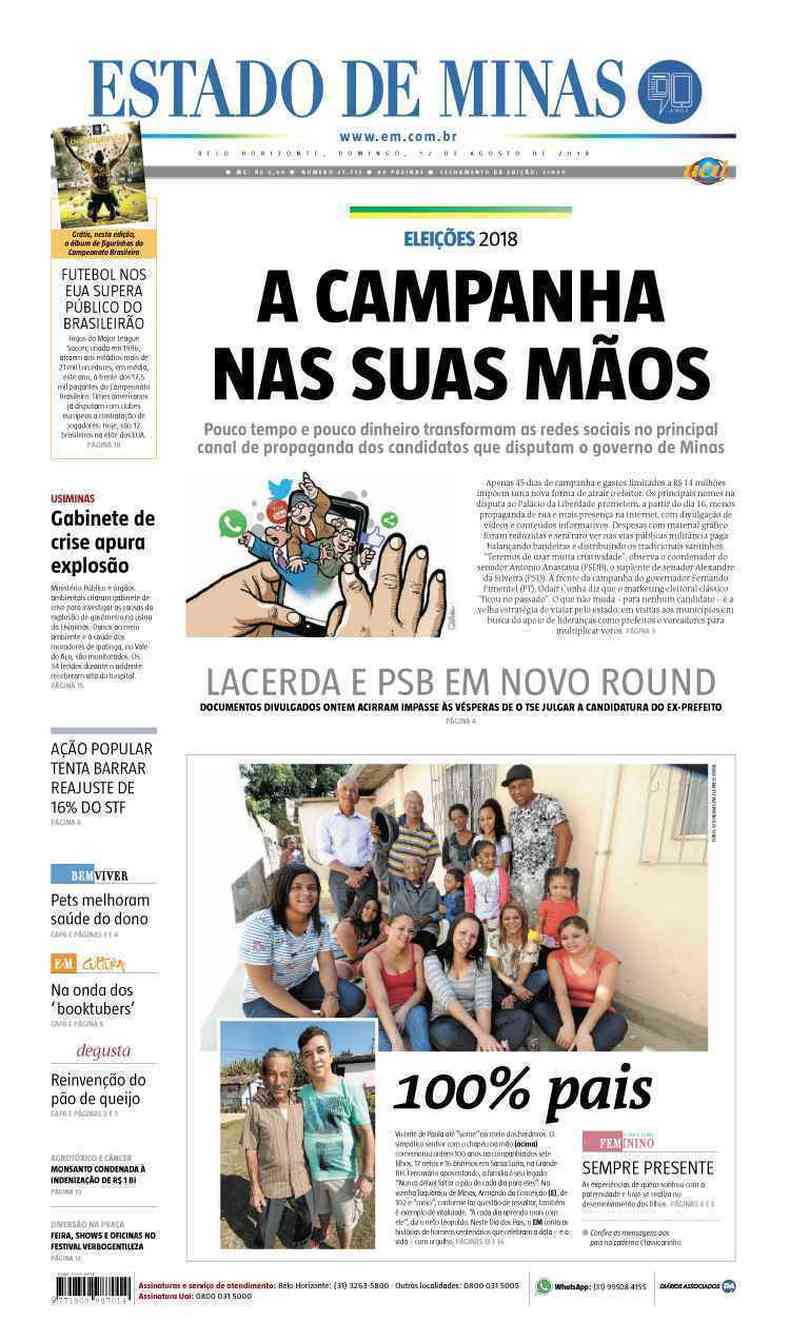 Confira a Capa do Jornal Estado de Minas do dia 12/08/2018