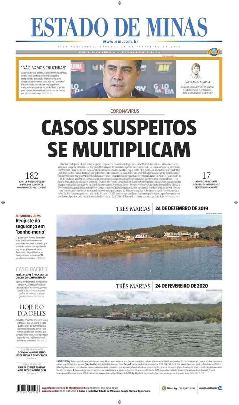 Confira a Capa do Jornal Estado de Minas do dia 29/02/2020(foto: Estado de Minas)