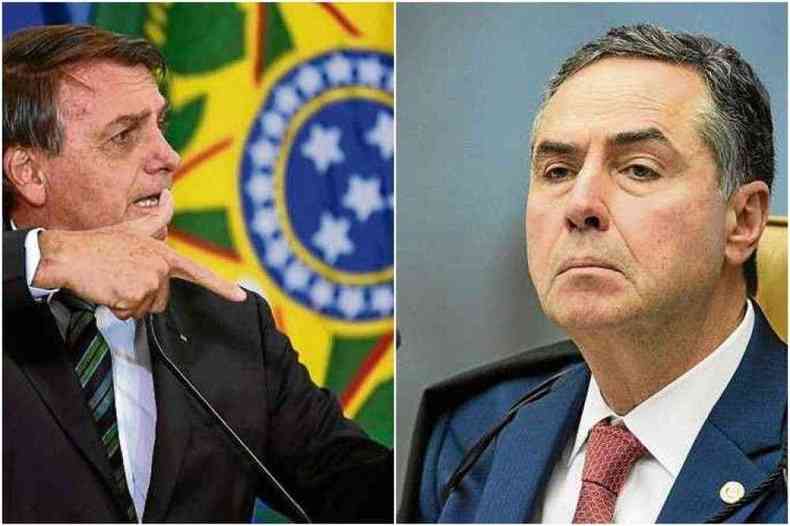 Bolsonaro atacou mais uma vez o ministro do Supremo Tribunal Federal (STF) e presidente do Tribunal Superior Eleitoral (TSE), Lus Roberto Barroso(foto: Evaristo S/AFP - Carlos Moura/SCO/STF)