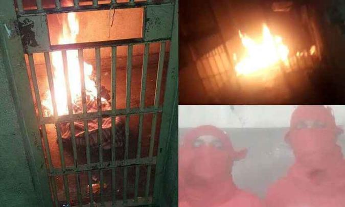 Presos teriam gravado vídeos colocando fogo em colchões e denunciam que situação da água na penitenciária seria castigo coletivo(foto: Reprodução da internet/Whatsapp) Presos teriam gravado vídeos colocando fogo em colchões e denunciam que situação da água na penitenciária seria castigo coletivo(foto: Reprodução da internet/Whatsapp)