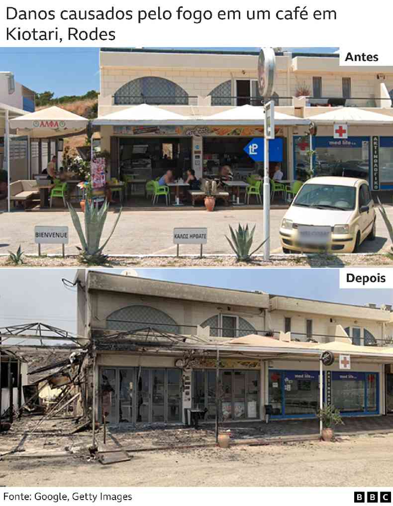 Fotos mostram cafeteria antes e depois do incndio