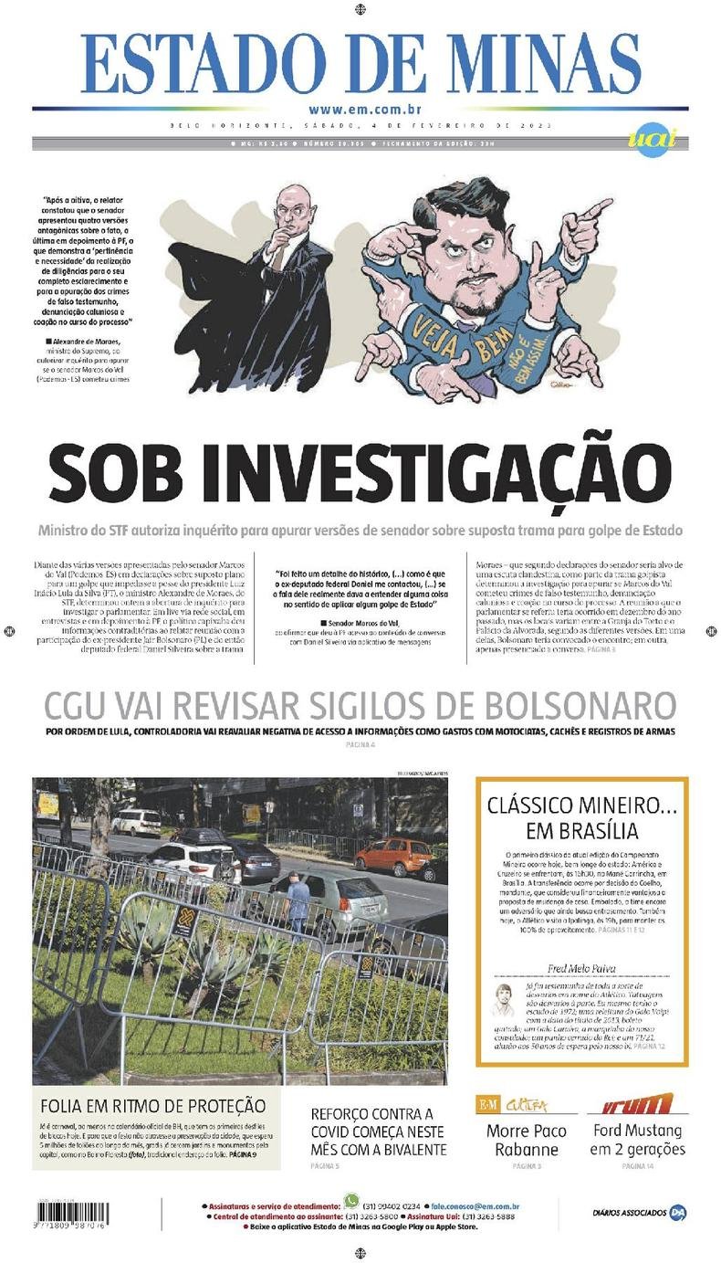 Confira a Capa do Jornal Estado de Minas do dia 04/02/2023