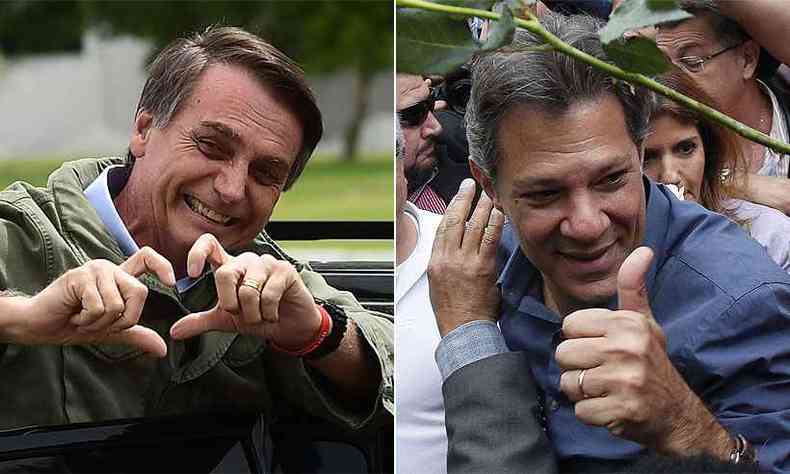 Jair Bolsonaro (PSL) e Fernando Haddad (PT) disputaram o segundo turno da eleio presidencial(foto: Montagem com fotos de Mauro Pimentel/AFP e Miguel Schincariol/AFP)