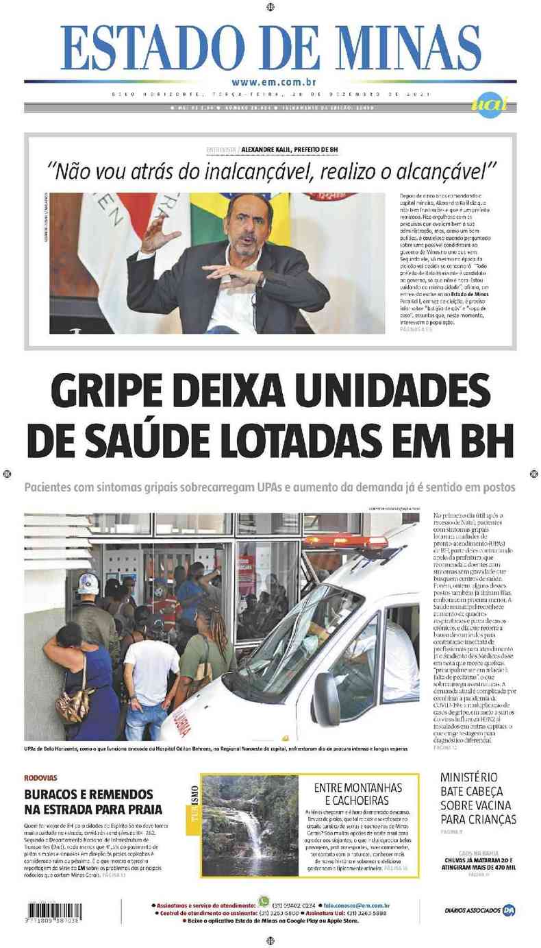 Confira a Capa do Jornal Estado de Minas do dia 28/12/2021