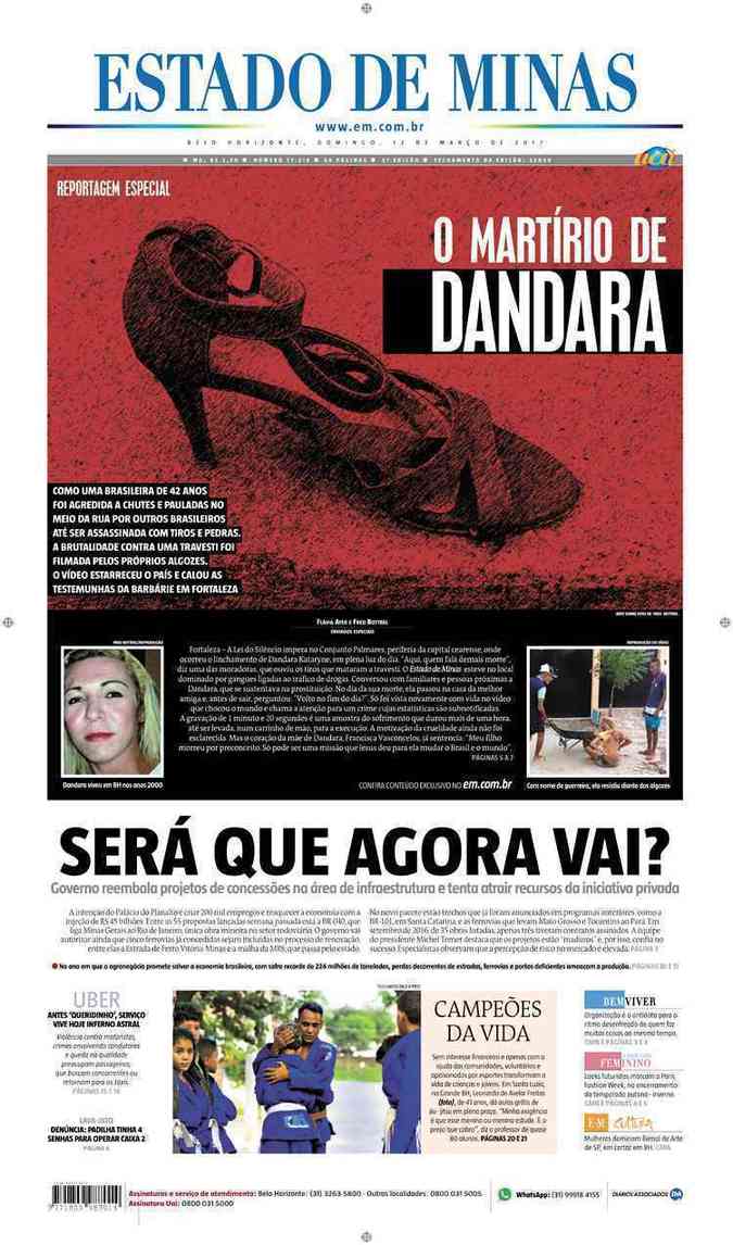 Confira a Capa do Jornal Estado de Minas do dia 12/03/2017