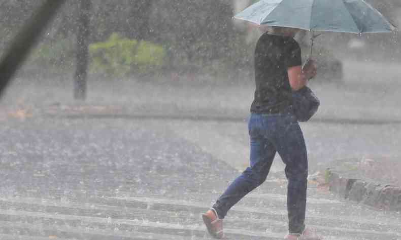 Imagem de uma pessoa andando com um guarda-chuva debaixo d'gua