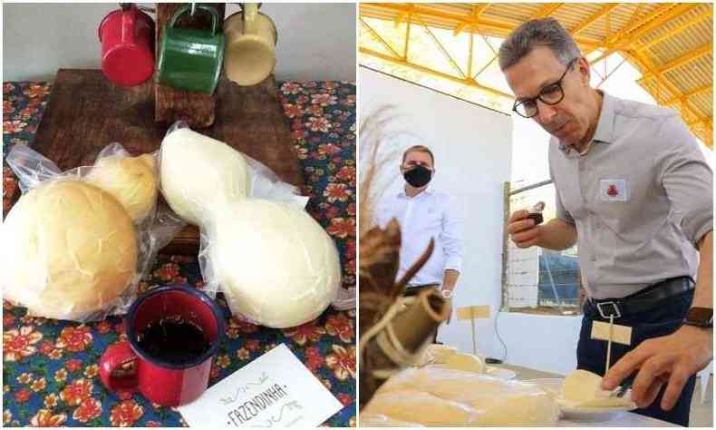 Governador Romeu Zema saboreia o queijo Cabacinha durante visita a Pedra Azul