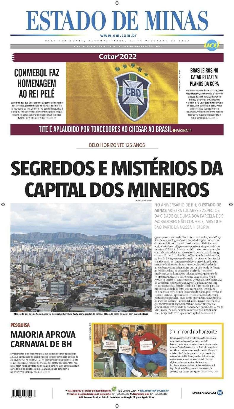 Confira a Capa do Jornal Estado de Minas do dia 12/12/2022