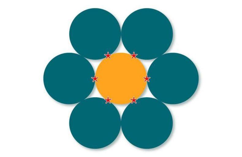 Ilustrao com bolas verdes no entorno de uma nica bola alaranjada