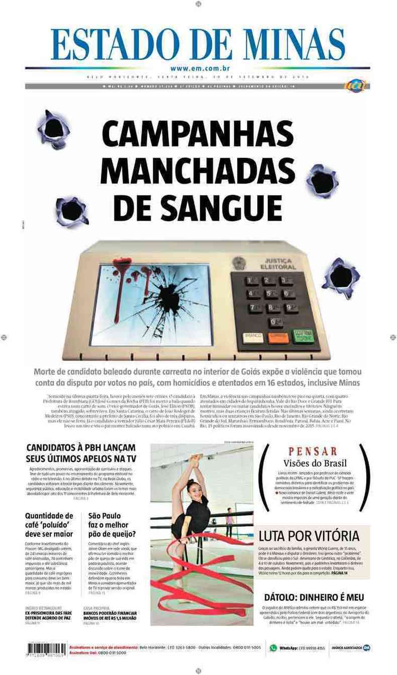 Confira a Capa do Jornal Estado de Minas do dia 30/09/2016