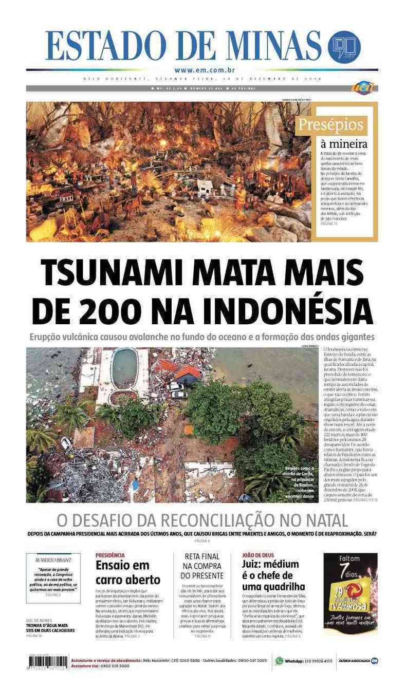 Confira a Capa do Jornal Estado de Minas do dia 24/12/2018(foto: Estado de Minas)