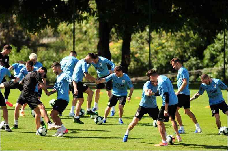 A Seleo Uruguaia fez o ltimo treinamento antes do jogo na Cidade do Galo e, apesar do favoritismo, prega respeito ao Equador(foto: Alexandre Guzanshe/EM/D.A Press)
