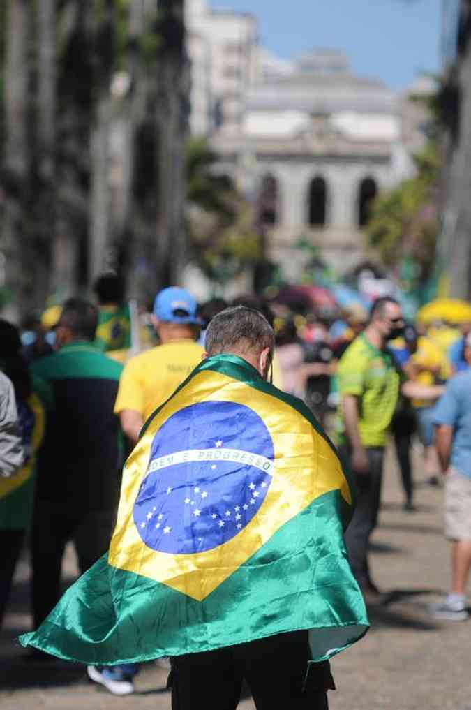Manifestacao pelo voto impresso e em apoio ao presidente Jair Bolsonaro (sem partido) na Praca da LiberdadeLeandro Couri/EM/D.A Press