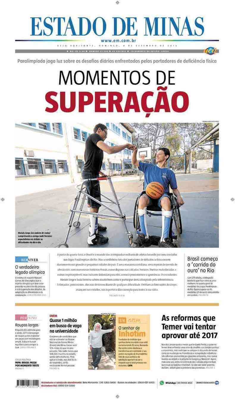 Confira a Capa do Jornal Estado de Minas do dia 04/09/2016