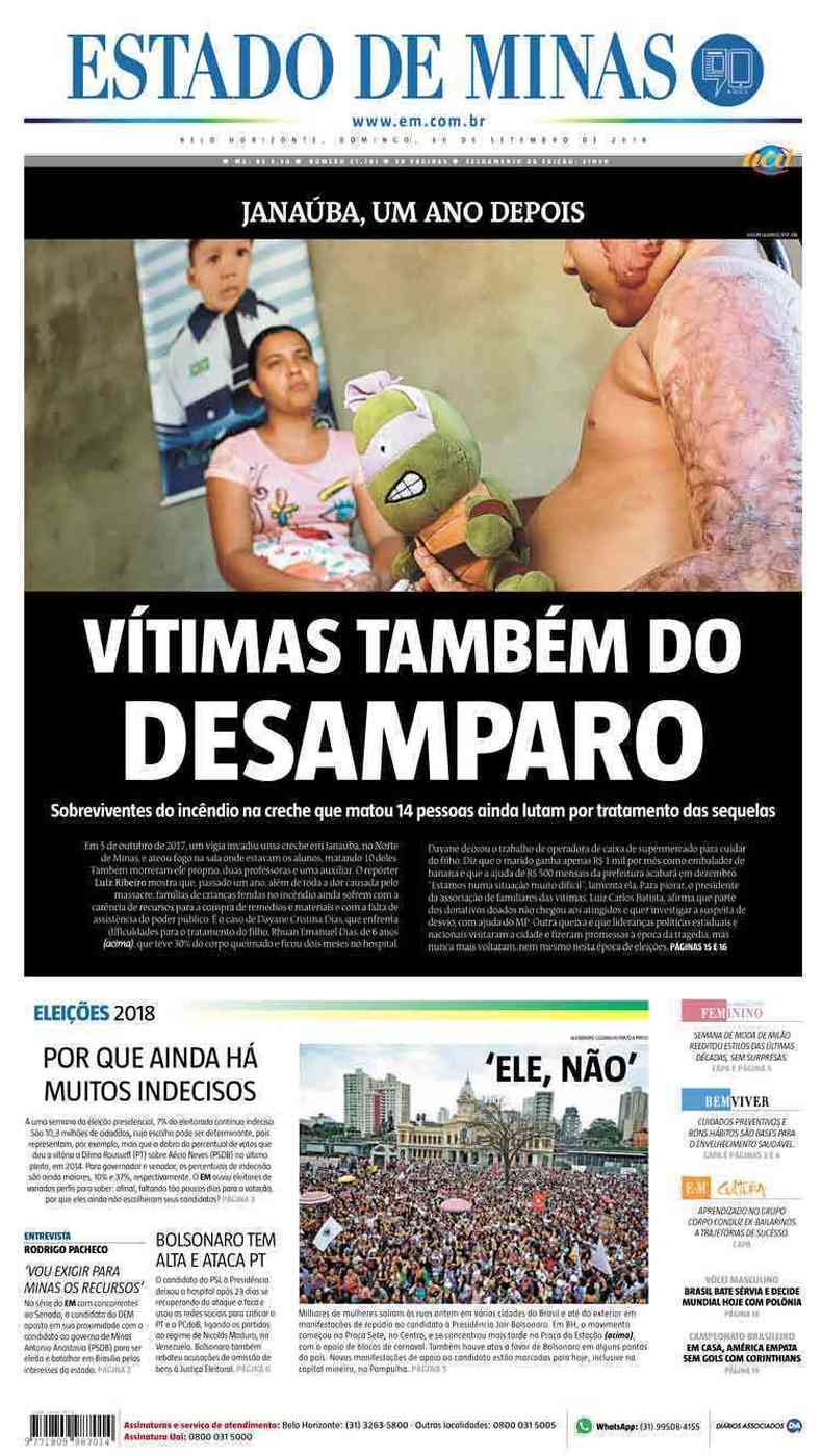 Confira a Capa do Jornal Estado de Minas do dia 30/09/2018(foto: Estado de Minas)