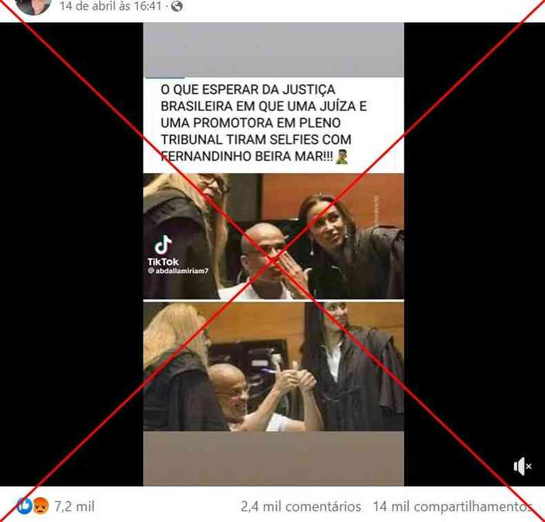 Captura de tela feita em 24 de abril de 2023 de uma publicao no Facebook