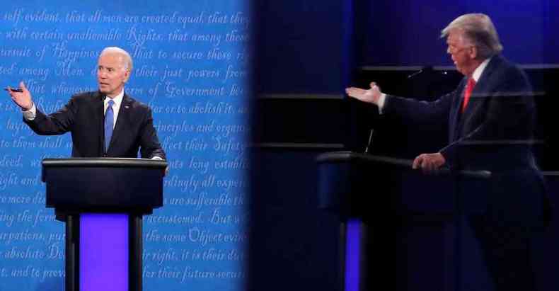 Democrata Joe Biden e republicano Donald Trump ficaram frente a frente pela ltima vez antes das eleies(foto: Chip Somodevilla/Getty Image/AFP)