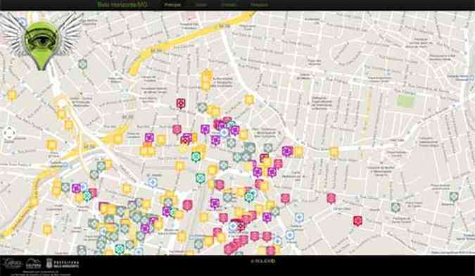 Pgina inicial do site com os cones dispostos no mapa de Belo Horizonte(foto: REPRODUO DE TELA)