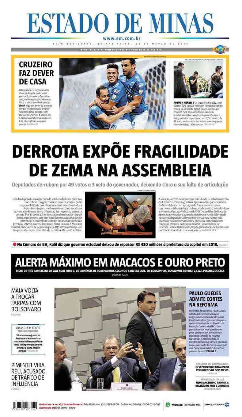 Confira a Capa do Jornal Estado de Minas do dia 28/03/2019(foto: Estado de Minas)