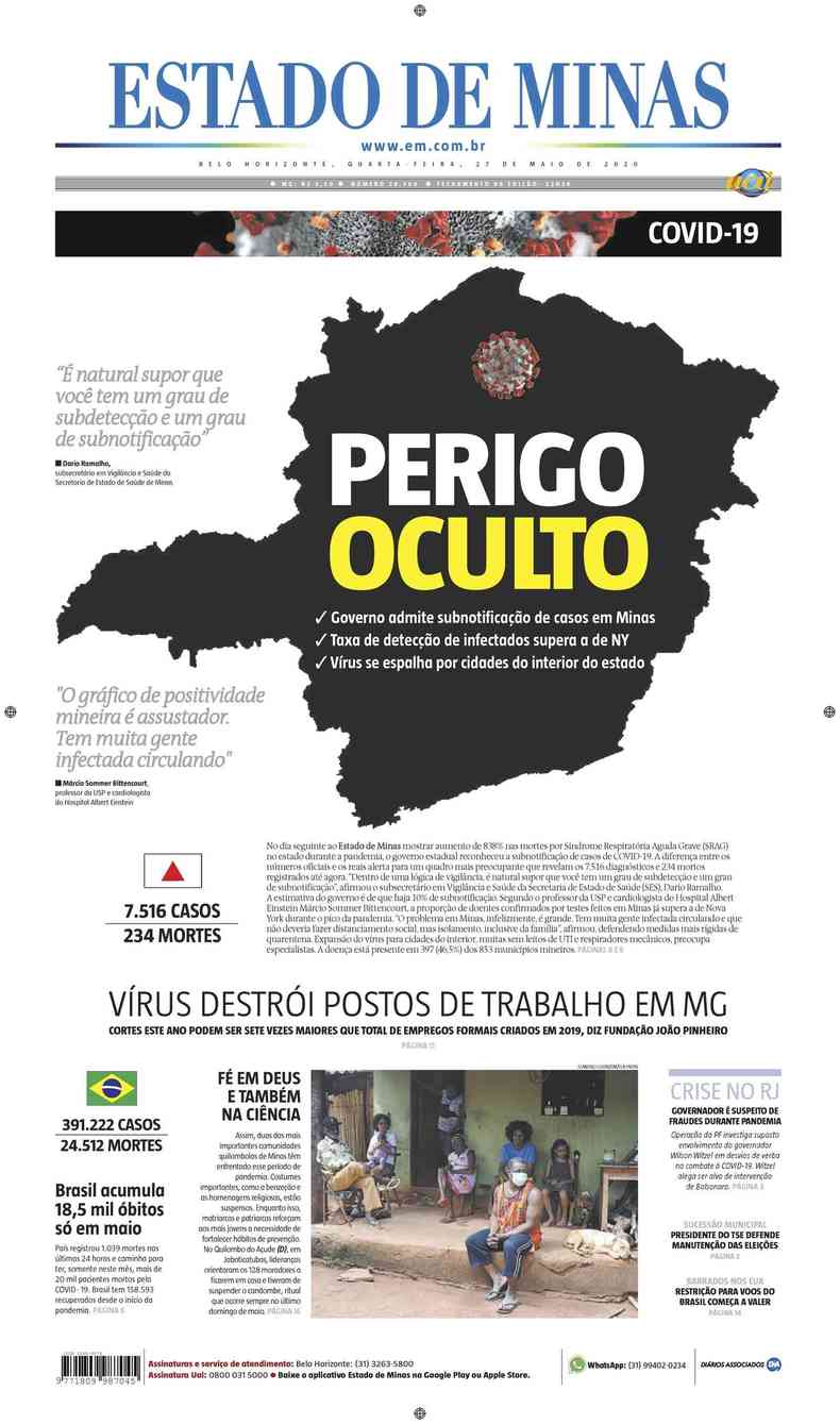 Confira a Capa do Jornal Estado de Minas do dia 27/05/2020(foto: Estado de Minas)